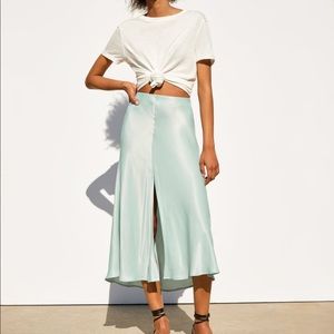Zara Mint Green Satin Midi Skirt